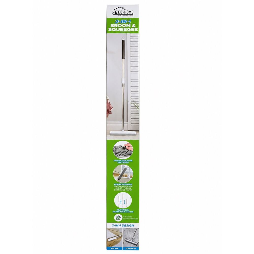 Eco-Home 2-in-1 Rubber Broom & Floor Squeegee | Pet Hair Remover | NWT